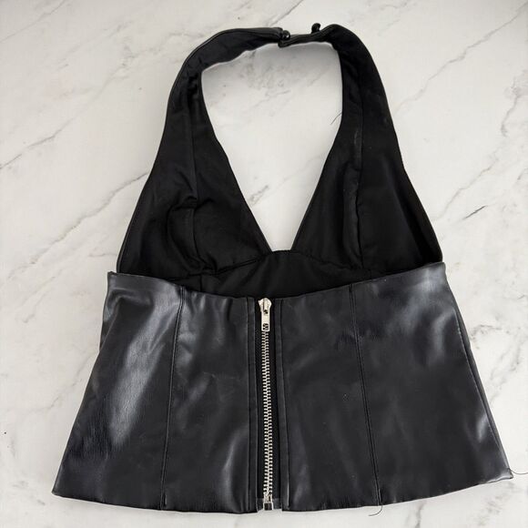 Edgy Goth Fairy Y2K Streetwear Edikted Tana Faux Leather Halter Top XS - Picture 4 of 7
